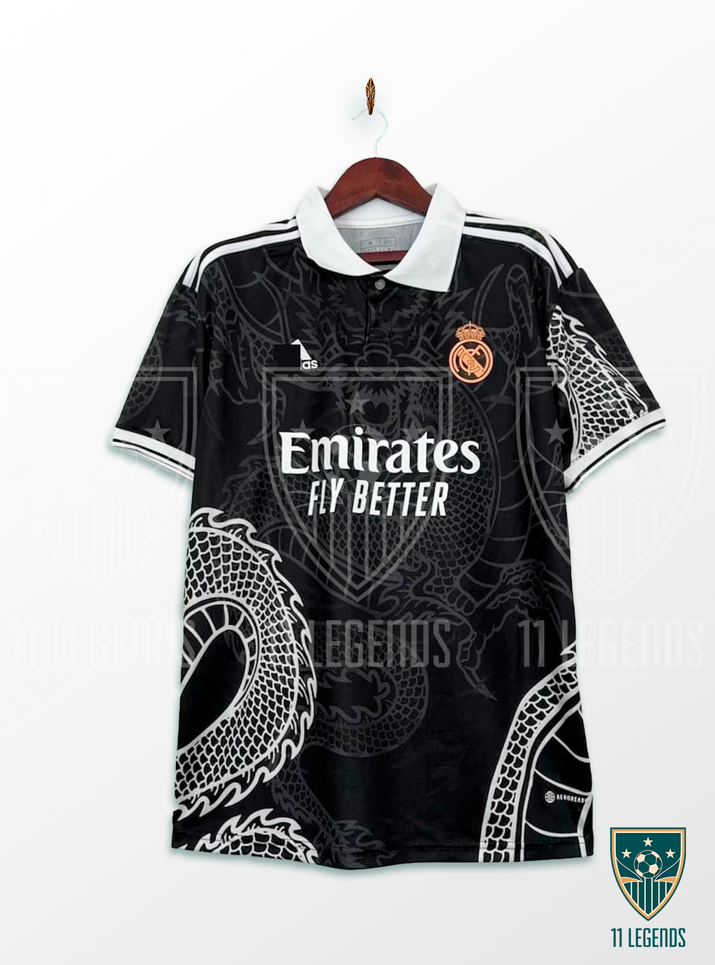 Camiseta real madrid negra dragon sale